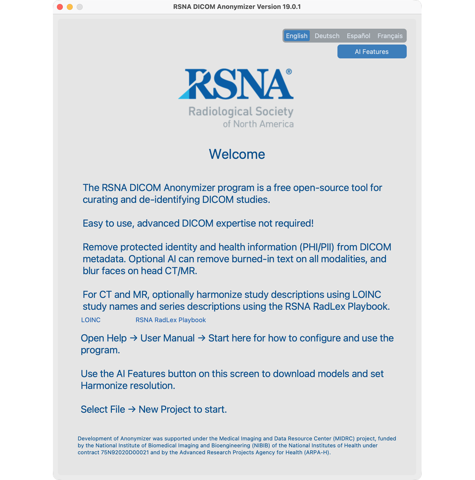 Welcome screen