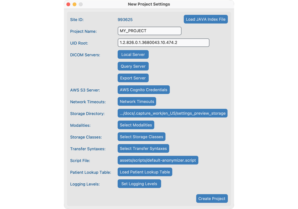 New Project Settings