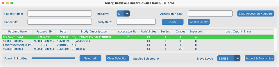 Imported CT series highlighted green