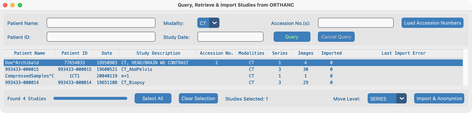 CT query results — Doe^Archibald selected