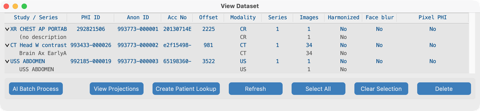 Dataset tree with test studies