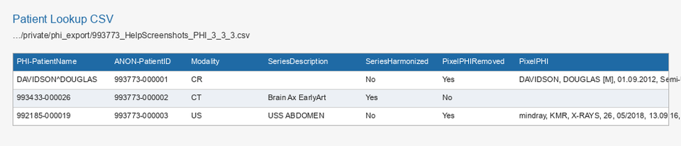 Patient Lookup CSV preview
