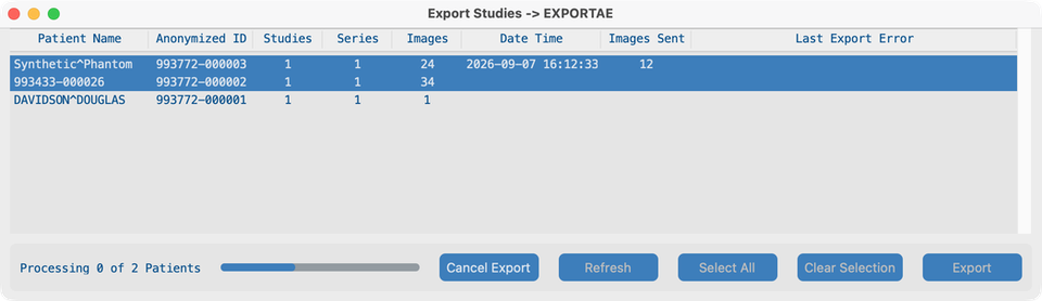 Send — export in progress