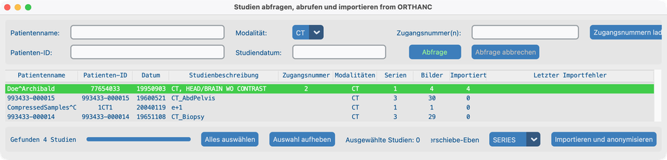 Importierte CT-Serie grün hervorgehoben