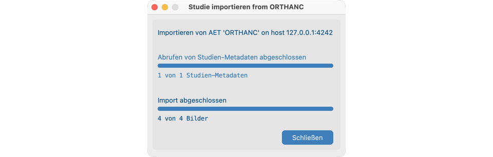 Dialog Studien importieren — CT-Serienimport abgeschlossen