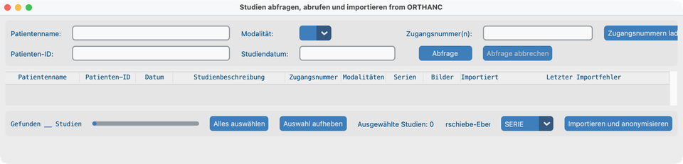 Studien abfragen, abrufen und importieren — Kriterien, Ergebnisse und Importsteuerungen