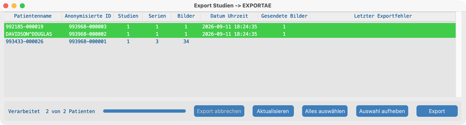 Senden — Export abgeschlossen