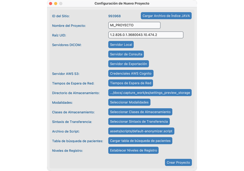 Configuración de Nuevo Proyecto