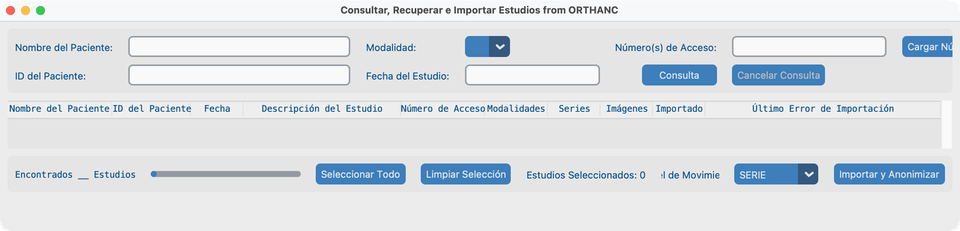 Consultar, Recuperar e Importar — criterios, resultados y controles de importación