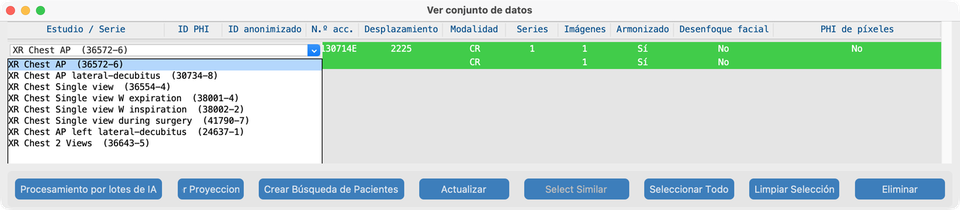 Desplegable de descripción de estudio del Conjunto de datos (LOINC)