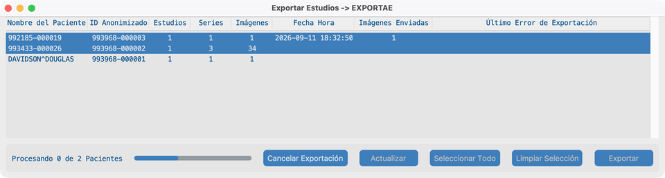 Enviar — exportación en curso