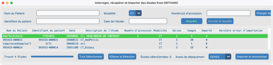 Série CT importée surlignée en vert