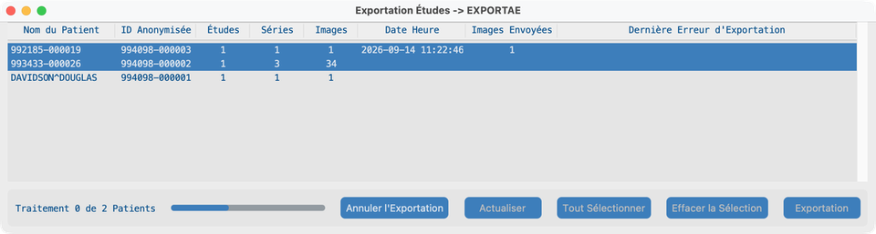 Envoyer — exportation en cours