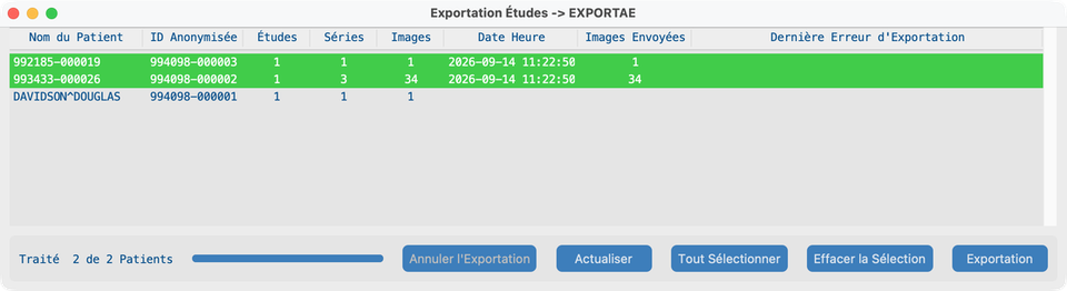 Envoyer — exportation terminée